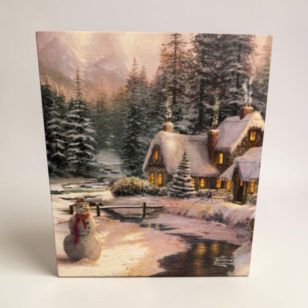 Thomas Kinkade Holiday at Winter's Glen Canvas Art Hallmark Snowman Cabin